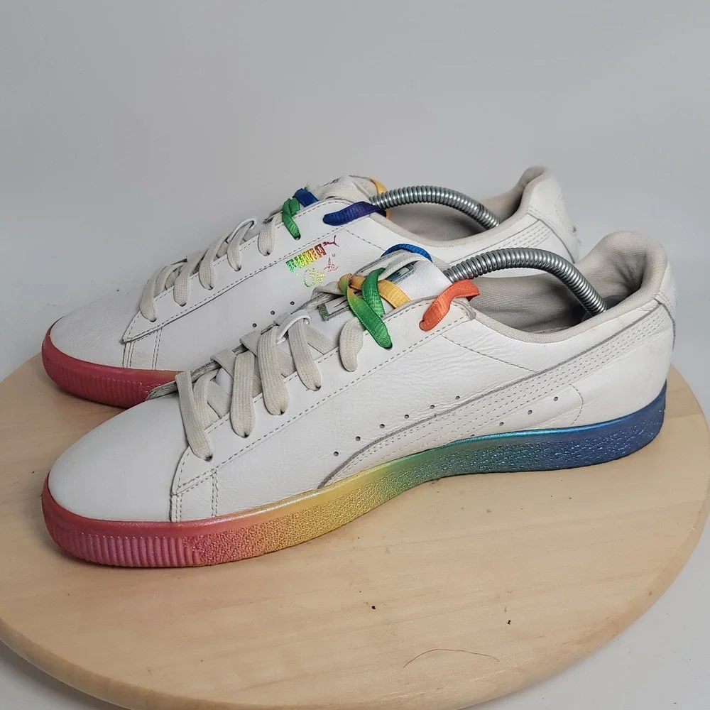 Puma Clyde Pride PRD NYC White Leather Sneakers Men's Size Rainbow